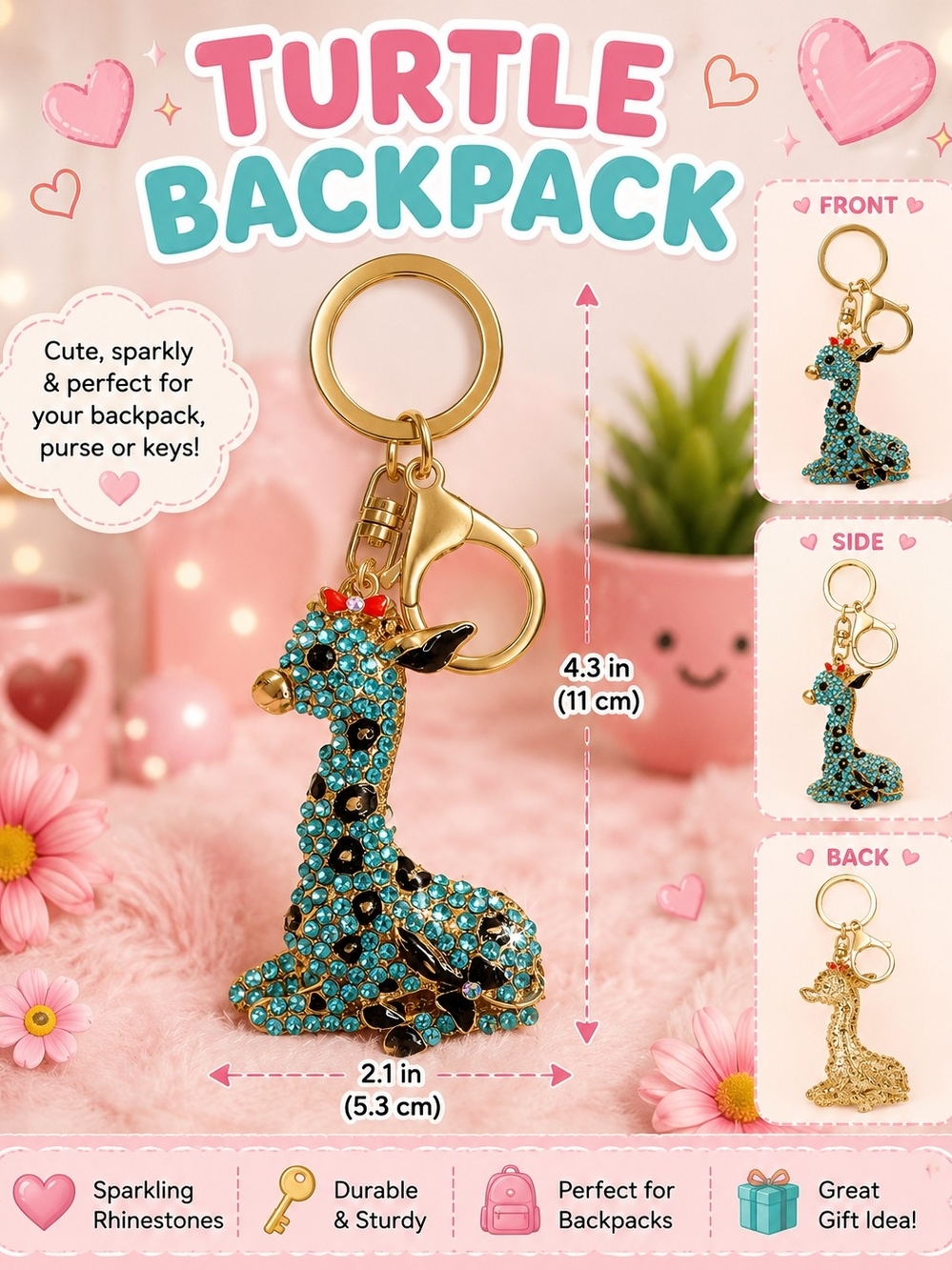 Sparkling Teal Turtle Backpack Keychain - Women's Accessories